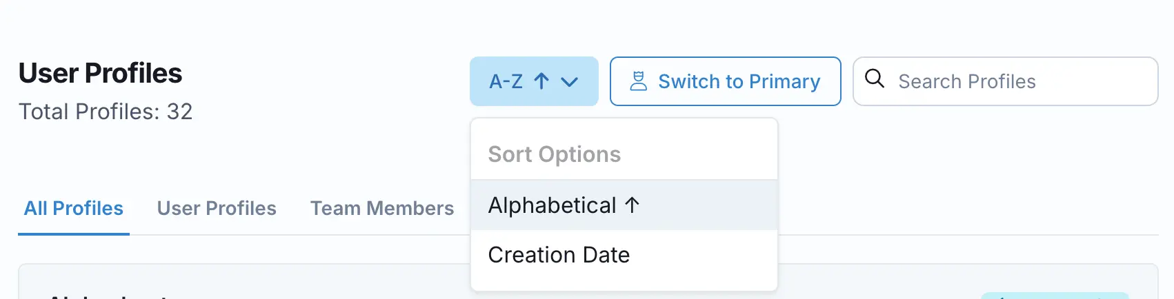 Ayrshare User Profile sorting